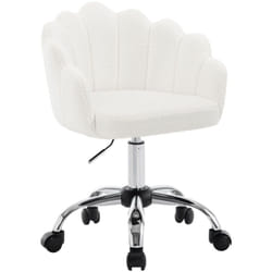 Woltu - Chaise Bureau Chaise Coiffeuse en Cachemire et Métal - Fauteuil Coquillage - Chaise Pivotante - Hauteur Réglable - Crème Blanc
