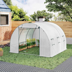 Serre de Jardin Tunnel Woltu Serre de Jardin, 6 Fenêtres Latérales, 1 Porte Zippée Enrouleur, 300x300x200 cm, Blanc