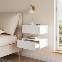 Lot de 2 Table de Chevet Suspendue avec Tiroir WOLTU, 40x30x14 cm, Table de Chevet Murale en Bois, Blanc