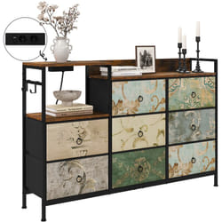 Woltu - Commode à 8 Tiroirs Commode avec Station de Charge, Tiroirs en Tissu et Crochets, en Métal et Bois d'Ingénierie E1, Marron