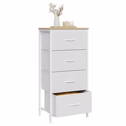 Commode WOLTU Meuble à 4 Tiroirs en Tissu Métal et Bois dIngénierie E1 Blanc W0ITT5038