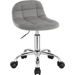 Tabouret de Bureau Woltu Tabouret en Velours avec Dossier, Chaise Pivotante à roulettes, Réglable en Hauteur,Gris Clair