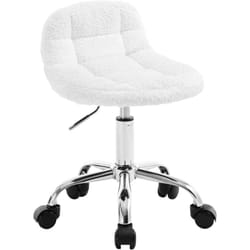Tabouret de Bureau Woltu Tabouret en Chenille avec Dossier, Chaise Pivotante à roulettes, Réglable en Hauteur, Blanc