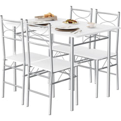 Woltu - Table à Manger avec 4 Chaises Ensemble Table et 4 Chaises en mdf et Métal, Table de Cuisine pour 4 Personnes, Marron Blanc + Argenté