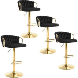 Lot de 4 Tabourets de Bar WOLTU, Tabourets Pivotant à 360°, Hauteur Réglable, Velours + Métal, Noir