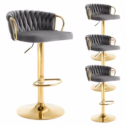 Tabouret de Bar WOLTU - Lot de 4 -  Dossier Tissé - Base Évasée en Métal - Gris foncé W0ATT0814-4