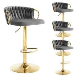 Tabouret de Bar WOLTU - Lot de 4 -  Dossier Tissé - Base Évasée en Métal - Gris foncé W0ATT0814-4