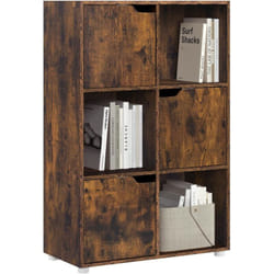 Bibliothèque Étagère de Rangement en MDF WOLTU, Meuble Cube 59,6x29x91cm, avec 3 Portes, 6 Compartiments, Marron Rustique