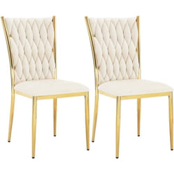 Lot de 2 Chaises Salle à Manger Woltu Chaise de Cuisine en Velours, avec Dossier Haut Tissé Design, Pieds Métalliques, Beige