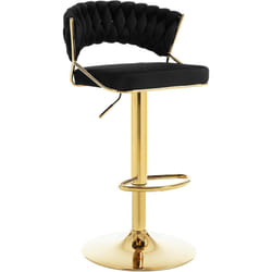 Tabouret de Bar en Velours et Métal Woltu Tabouret Pivotant avec Dossier Tissé et Repose-Pieds, Hauteur Réglable, Noir