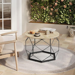 Woltu - Table Basse petite table pour salon, en Métal, Chêne Clair+Noir