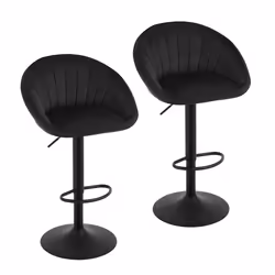 Tabouret Bar WOLTU - Lot de 2 - Tabouret Cuisine en Velours - Pivotante et Réglable en Hauteur - Noir W0ATT0867-2