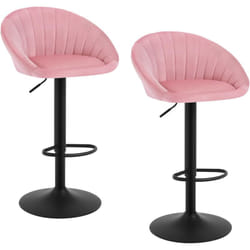 Lot de 2 Tabouret de Bar Woltu Chaise de Bar Pivotante Réglable en Hauteur, Tabouret Cuisine en Velours et métal, Rose