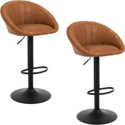 Lot de 2 Tabouret de Bar Woltu Chaise de Bar Pivotante Réglable en Hauteur, Tabouret Cuisine en Similicuir Vintage et métal, Marron