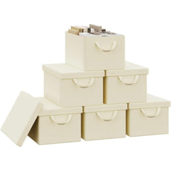 Lot de 6 Boîte de Rangement Woltu 38x27x20 cm, avec Couvercle, Coffre de Rangement en Tissu non Tissé, Pliable, Crème