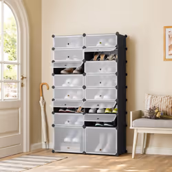 - L'étagère chaussures à 16 compartiments mesure 94x37x159cm. Elle peut contenir environ 32 paires de chaussures. - Les panne ...
