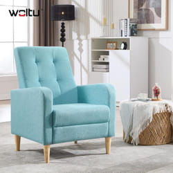 Fauteuil Salon Woltu Fauteuil Relax, Fauteuil Scandinave en Lin, avec Accoudoirs et Dossier Haut, Pieds en Bois Massif, Bleu