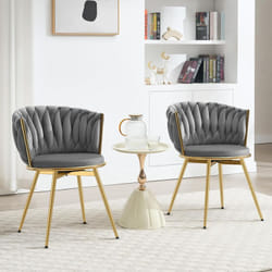 Woltu - Lot de 2 Chaises Salle à Manger, Chaises Pivotantes en Velours, Dossier Tissé, Pieds en Métal, Gris Foncé
