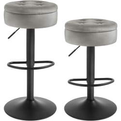 Lot de 2 Tabouret Bar Woltu Tabouret Pivotant à 360°, Velours + Métal, Gris Clair