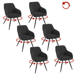 Lot de 6 Chaises Pivotante Salle à Manger Woltu Fauteuil Salle à Manger en Velours, Pieds en Métal, Noir