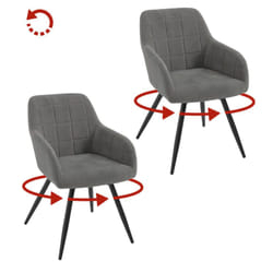 Lot de 2 Chaises Pivotante Salle à Manger Woltu Fauteuil Salle à Manger en Velours, Pieds en Métal, Gris Foncé