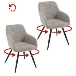 Lot de 2 Chaises Pivotante Salle à Manger Woltu Fauteuil Salle à Manger en Velours, Pieds en Métal, Gris Clair