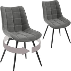 Lot de 2 Chaises Pivotantes Salle à Manger Woltu Chaises de Cuisine, Tissu en Velours, Pieds en Métal, Gris Foncé