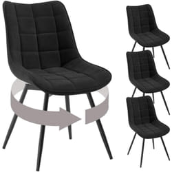 Lot de 4 Chaises Pivotantes Salle à Manger Woltu Chaises de Cuisine, Tissu en Velours, Pieds en Métal, Noir