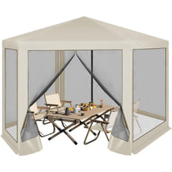 Tonnelle de Jardin 3,8 x 3,3 m Woltu Pergola Jardin Extérieur avec Moustiquaire, Parois Latérales en Maille, Hexagone,Beige