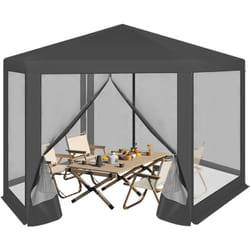 Tonnelle de Jardin 3,8 x 3,3 m Woltu Pergola Jardin Extérieur avec Moustiquaire, Parois Latérales en Maille, Hexagone, Gris