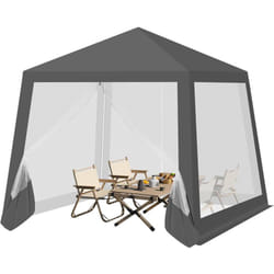 Tonnelle de Jardin Extérieur 3 x 3 m Woltu Pergola Jardin avec Moustiquaire, Parois Latérales en Maille, Barnum , Hexagone, Gris