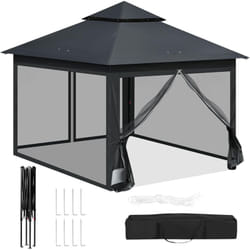 Tonnelle de Jardin Extérieur Woltu Tonnelle Pliante 3x3m, avec Moustiquaire Amovible, Résistant aux uv, Double Toit Imperméable, Anthracite