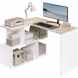 - Bureau compact: Ce bureau en L peut maximiser l'utilisation de l'espace et s’adapter particulièrement aux coins ou aux peti ...