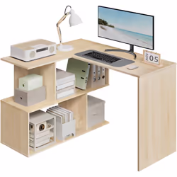 - Bureau compact: Ce bureau en L peut maximiser l'utilisation de l'espace et s’adapter particulièrement aux coins ou aux peti ...