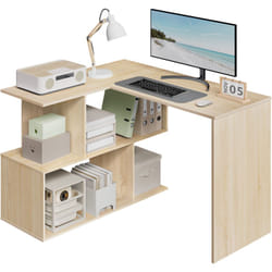 Woltu - Table d'Ordinateur 120x100cm, Bureau d'angle avec Rangement, Bureau en l, Chêne Clair