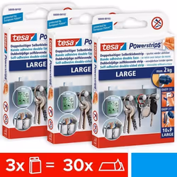 Tesa Powerstrips Languettes Amovibles LARGE - Fixation Extra Forte - Languettes Adhésives pour Surfaces Lisses -