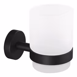 TESA MOON BLACK, Support de brosse à dent monté au mur, Verre, Métal, Noir, Blanc, Mur, 70 mm, 109 mm