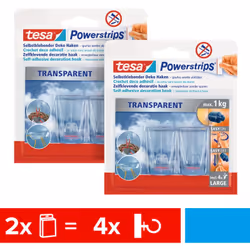 tesa 2x2 crochets adhésifs pour surfaces transparentes et verre (1 kg) - Crochets transparents et autocollants - Jusqu'à 1 kg ...