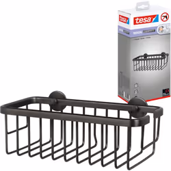 Etagère de douche autocollante tesa® MOON en graphite brossé - à un étage et extra profonde - étagère de douche en métal revê ...