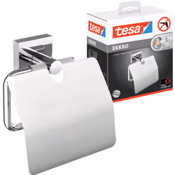 tesa EKKRO Porte-rouleau WC avec couvercle, chromé, fixation adhésive sans perçage Caractéristiques du produit: Le porte-roul ...