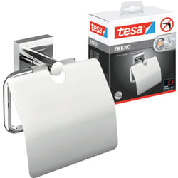 Tesa - ekkro dérouleur papier toilette avec couvercle, l'élégant support à papier wc en métal chromé impressionne par son design a