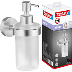 tesa MOON ensemble distributeur de savon, verre satiné et acier inoxydable chromé - distributeur de savon liquide pour montage mural sans perçage,