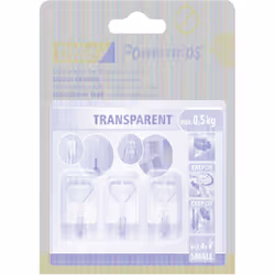tesa Powerstrips Small (Transparent) Crochets adhésifs, réutilisables, métal, salle de bain/cuisine, sans perçage, 3 pcs Cara ...