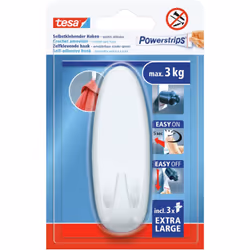 tesa Powerstrips XL - Crochet adhésif ovale, extra fort, réutilisable, blanc, 1 crochet, 3 Powerstrips Caractéristiques du pr ...