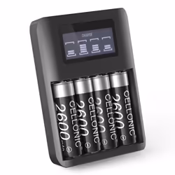 CELLONIC® Chargeur de piles AA et AAA USB avec 4 compartiments Chargeur pour batteries intelligent + 4x Batteries AA recharge ...