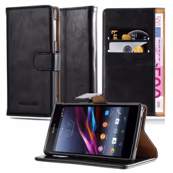 Coque pour Sony Xperia Z en NOIR DE JAIS Cover Protection fonction de support