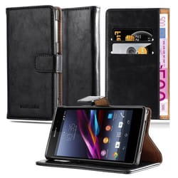 Coque pour Sony Xperia Z en NOIR DE JAIS Cover Protection fonction de support