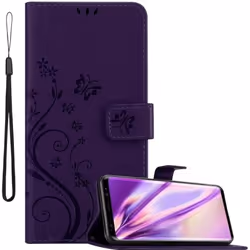 Coque pour Samsung Galaxy S9 Housse en LILAS FONCÉ FLORAL Etui Case Cover Protection Floral Portefeuille Wallet