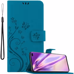 Coque pour Samsung Galaxy S10 PLUS Housse en BLEU FLORAL Etui Case Cover Protection Floral Portefeuille Wallet