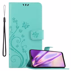 Coque - Cadorabo - Samsung Galaxy A10e / A20e - Floral Turquoise - Similicuir - Portefeuille avec Stand